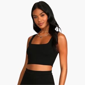 NWT Lulus Only Tonight Black Square Neck Crop Top
